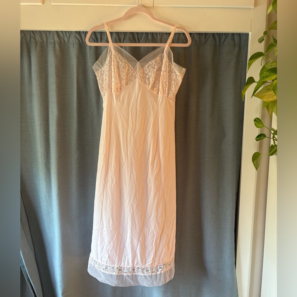 Vintage Style Pink Lace Sheer Slip Dress